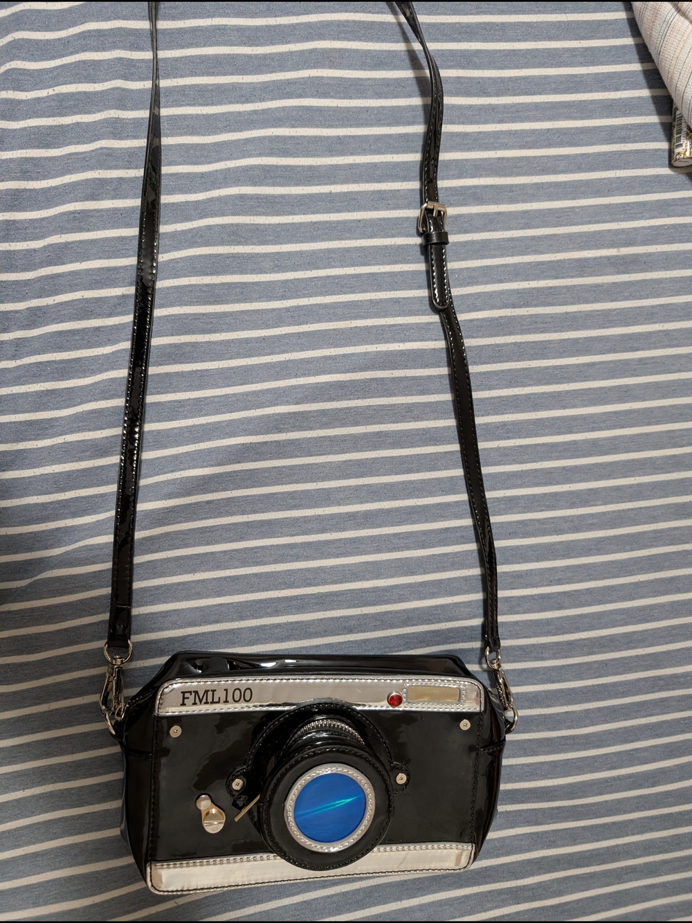 Black Patent Camera Crossbody Bag